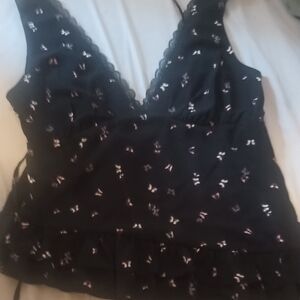 Wild Fable Black and White Ruffled Tie Front Camisole